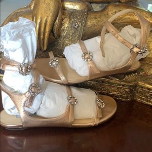 Jimmy Choos Rose Gold flat sandals with box &  bag